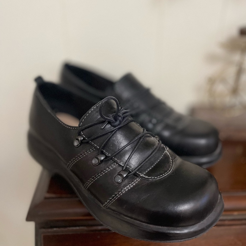 Dansko 7.5 Black Janika Chunky Oxford Platform Mary Jane Shoes Lace Up 40